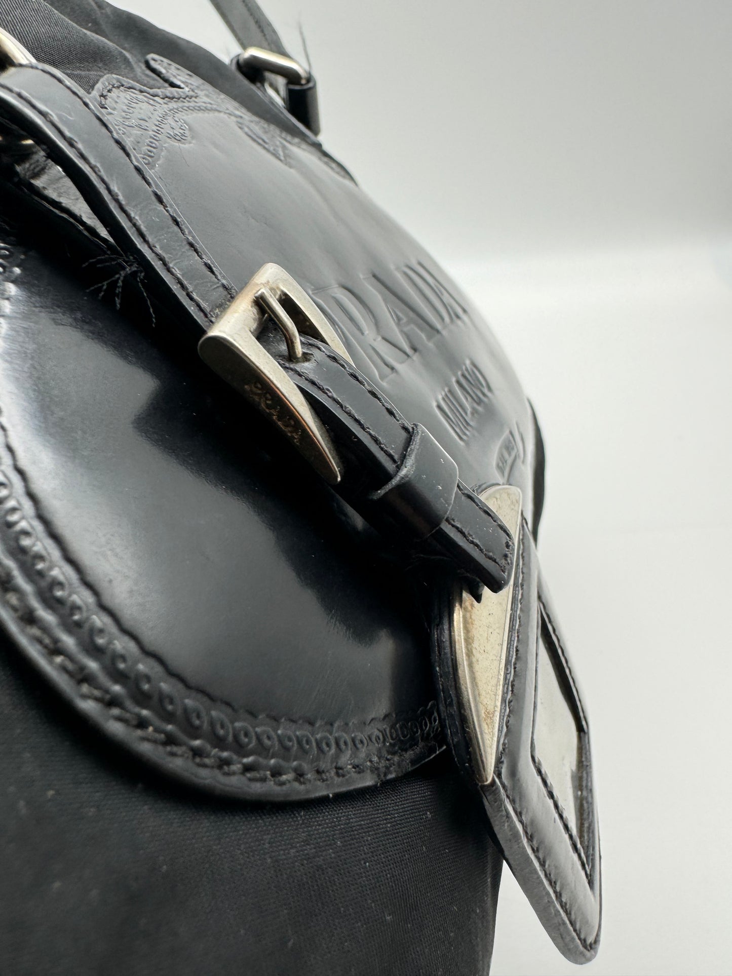 Authentic Prada Black Nylon Satchel Shoulder Handbag