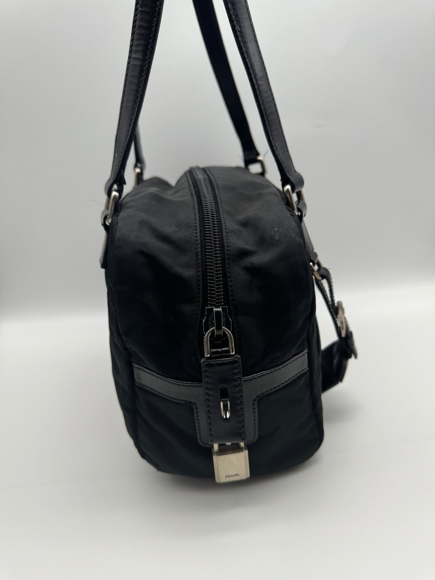 Authentic Prada Black Nylon Satchel Shoulder Handbag