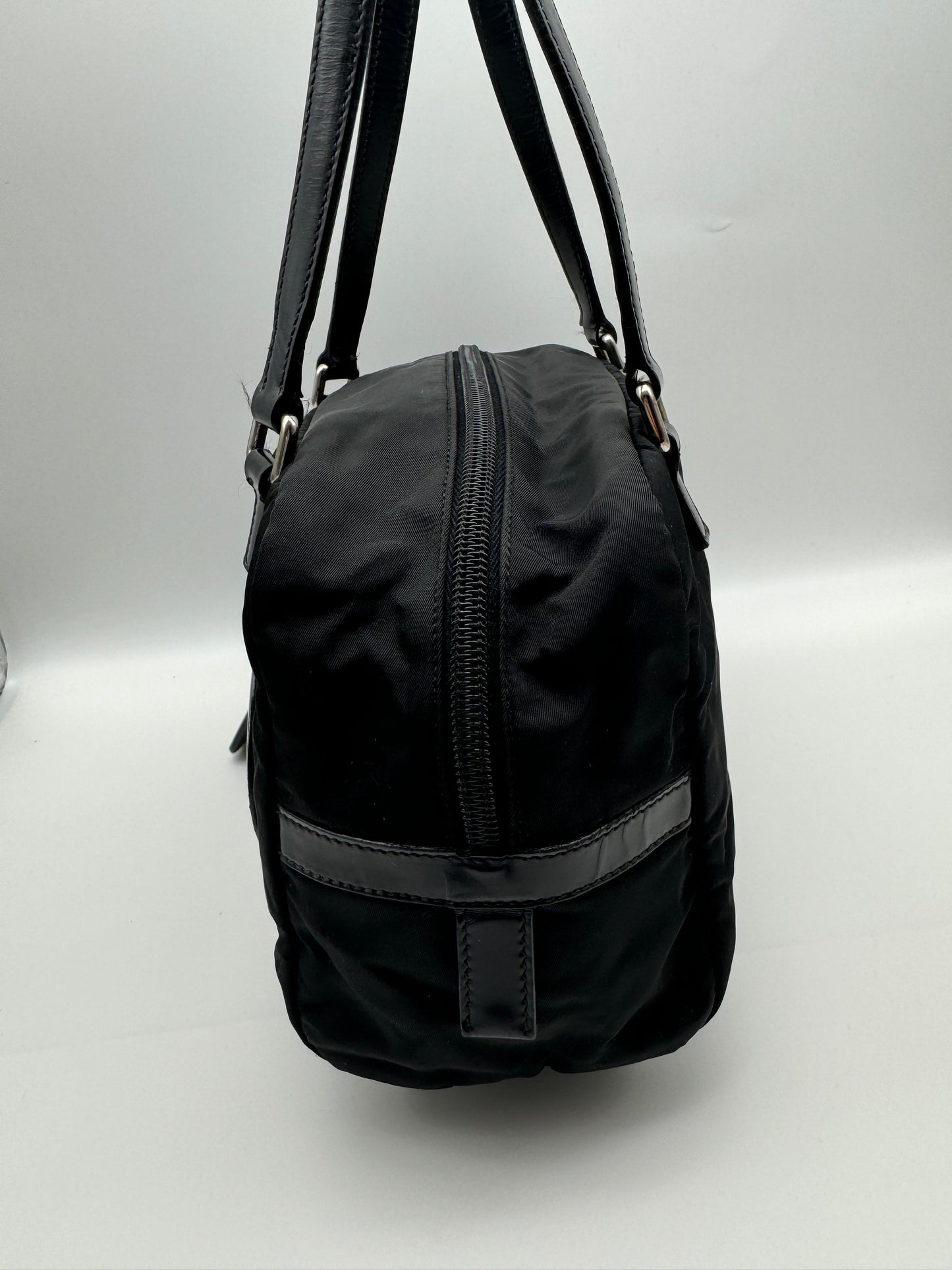 Authentic Prada Black Nylon Satchel Shoulder Handbag