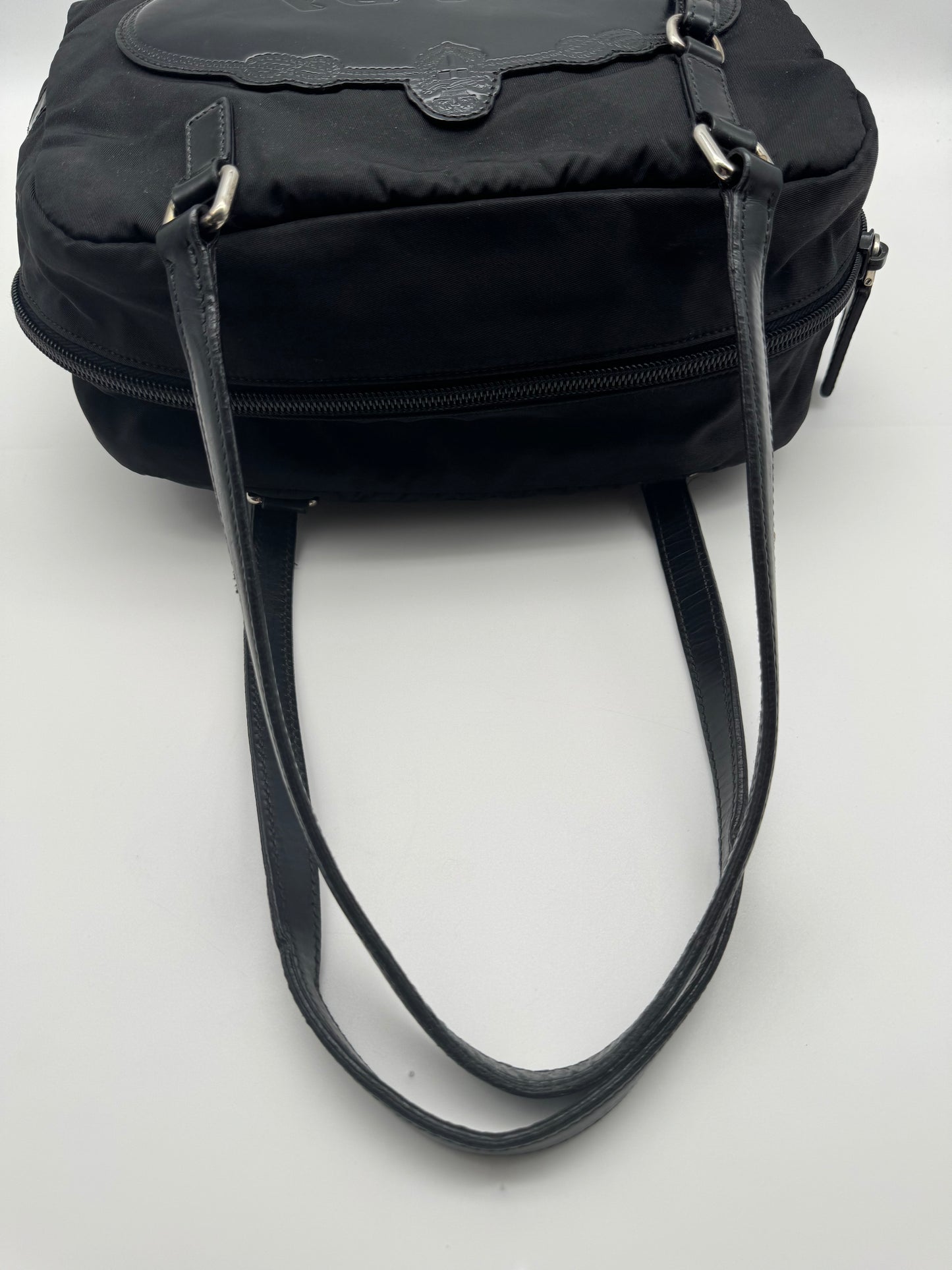 Authentic Prada Black Nylon Satchel Shoulder Handbag