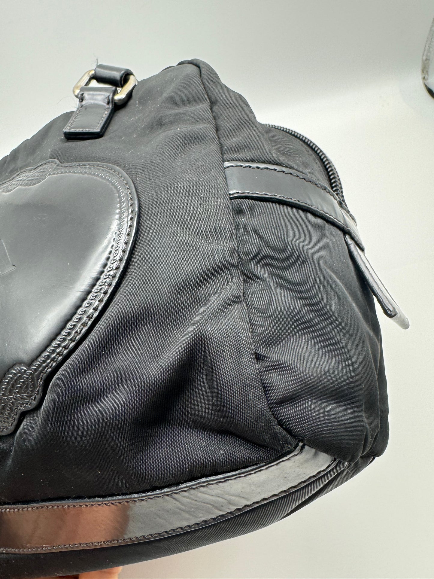 Authentic Prada Black Nylon Satchel Shoulder Handbag