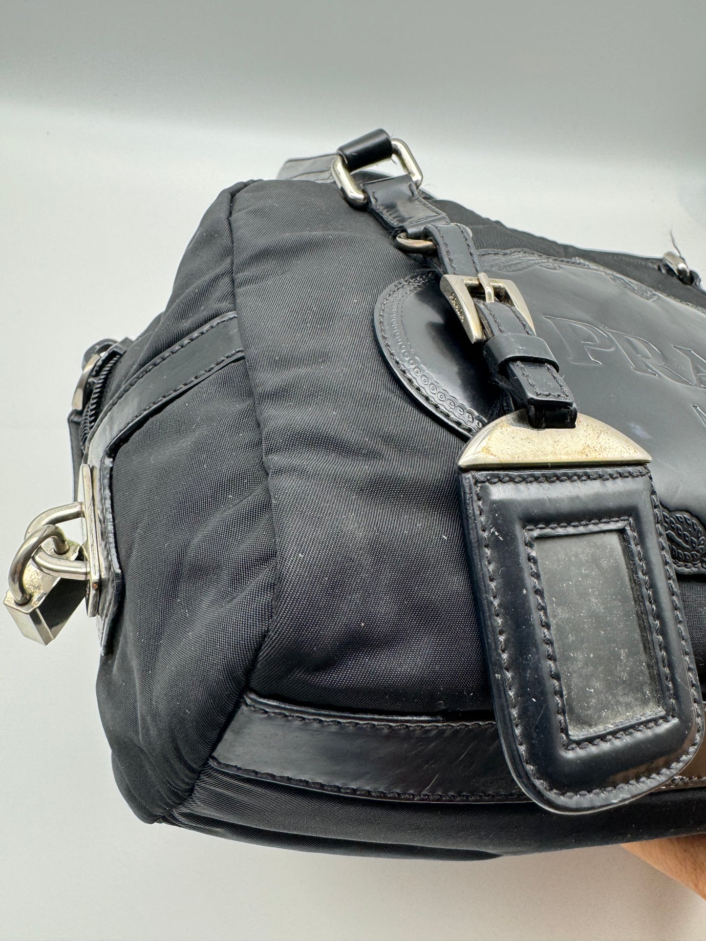 Authentic Prada Black Nylon Satchel Shoulder Handbag