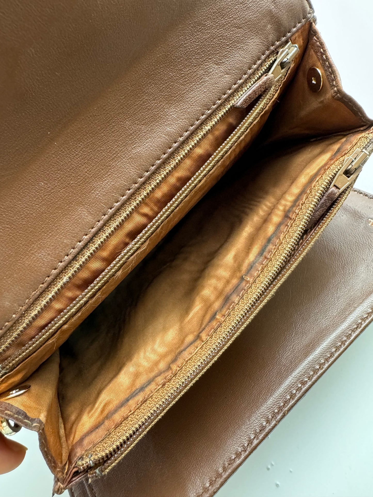 Authentic CHANEL Brown Leather Large Wallet Added Strap Shoulder Crossbody Bag