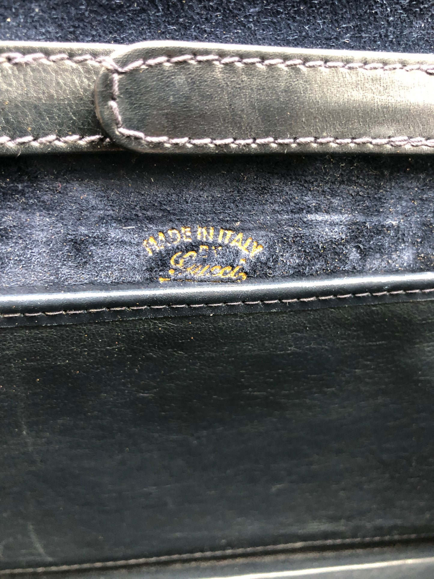 Authentic Gucci Vintage 1970s Navy Blue Suede Clutch Shoulder Bag
