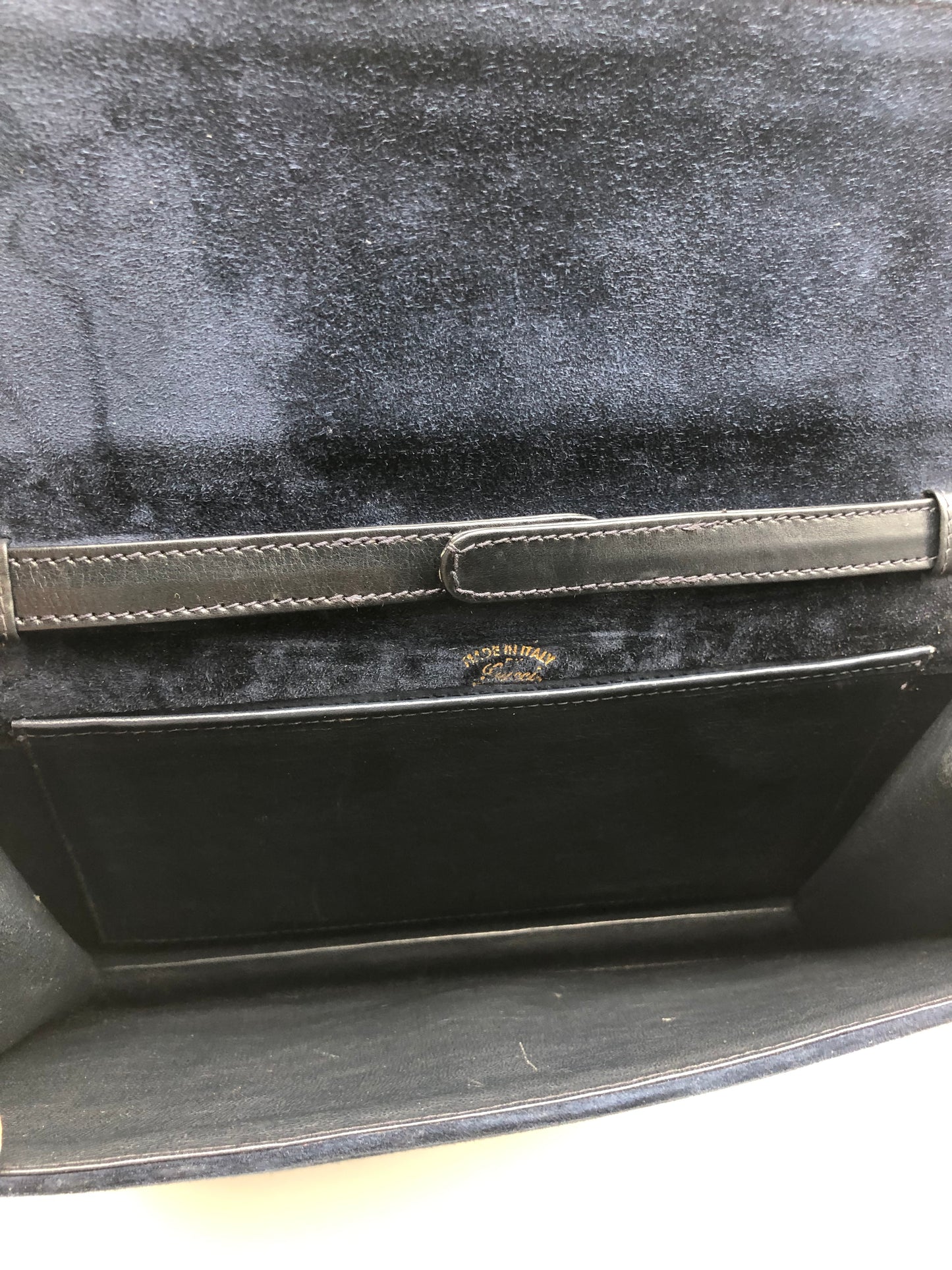 Authentic Gucci Vintage 1970s Navy Blue Suede Clutch Shoulder Bag