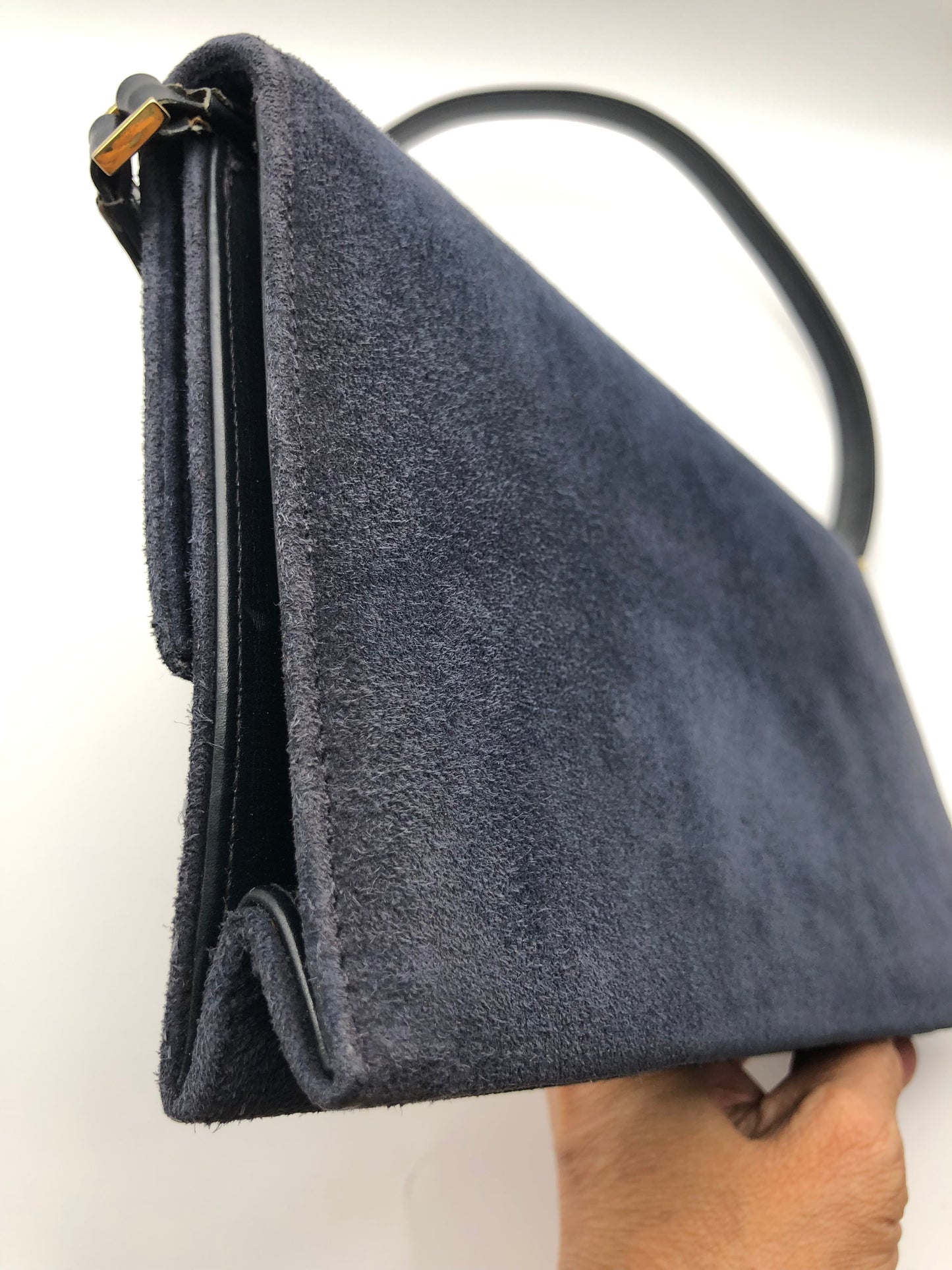 Authentic Gucci Vintage 1970s Navy Blue Suede Clutch Shoulder Bag