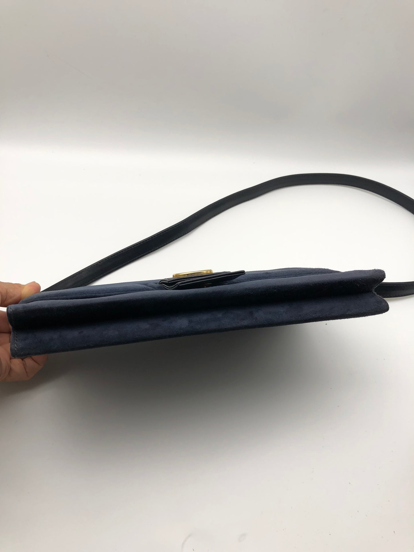 Authentic Gucci Vintage 1970s Navy Blue Suede Clutch Shoulder Bag