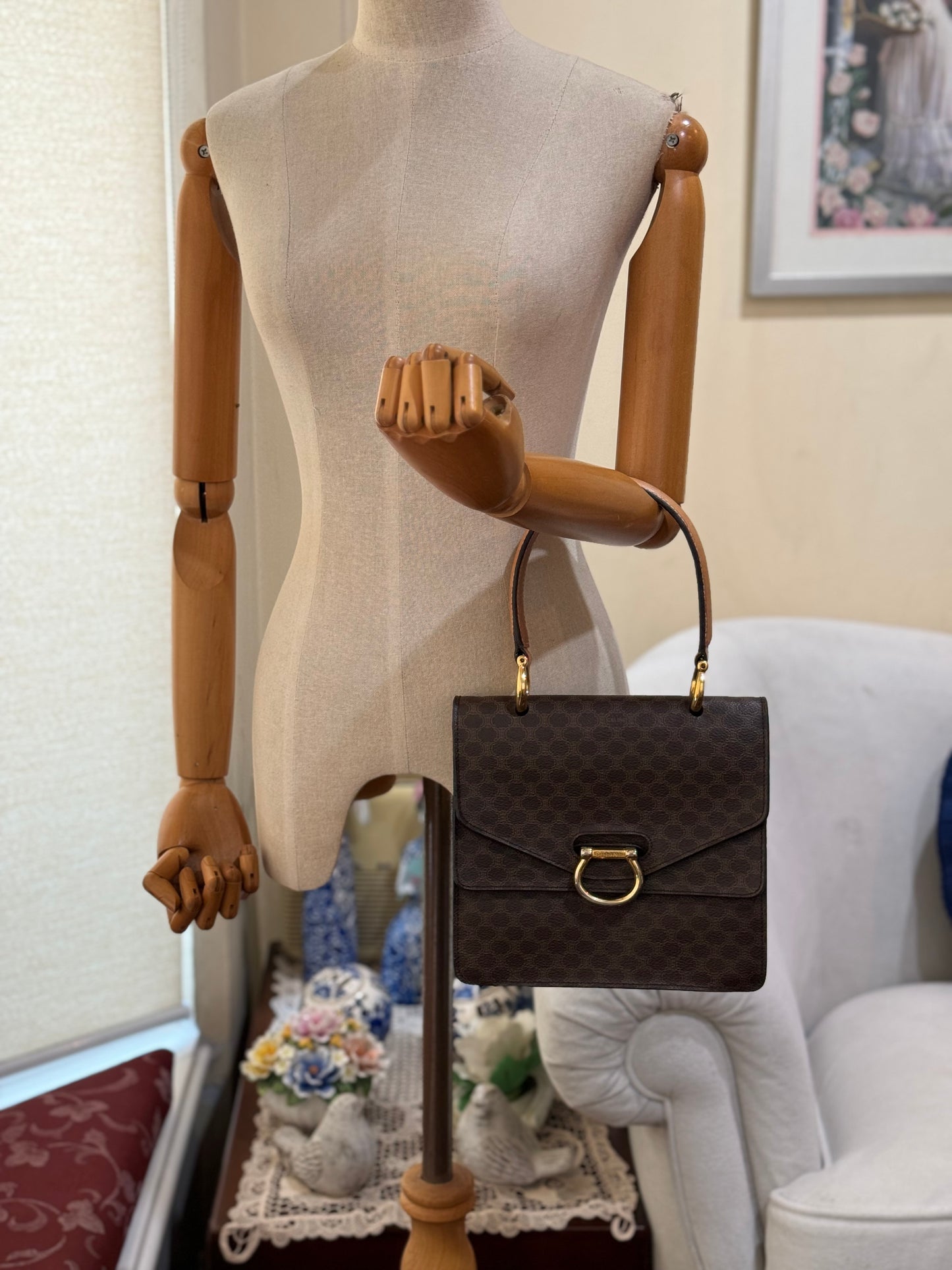 Authentic Celine Vintage Brown Macadam Handbag
