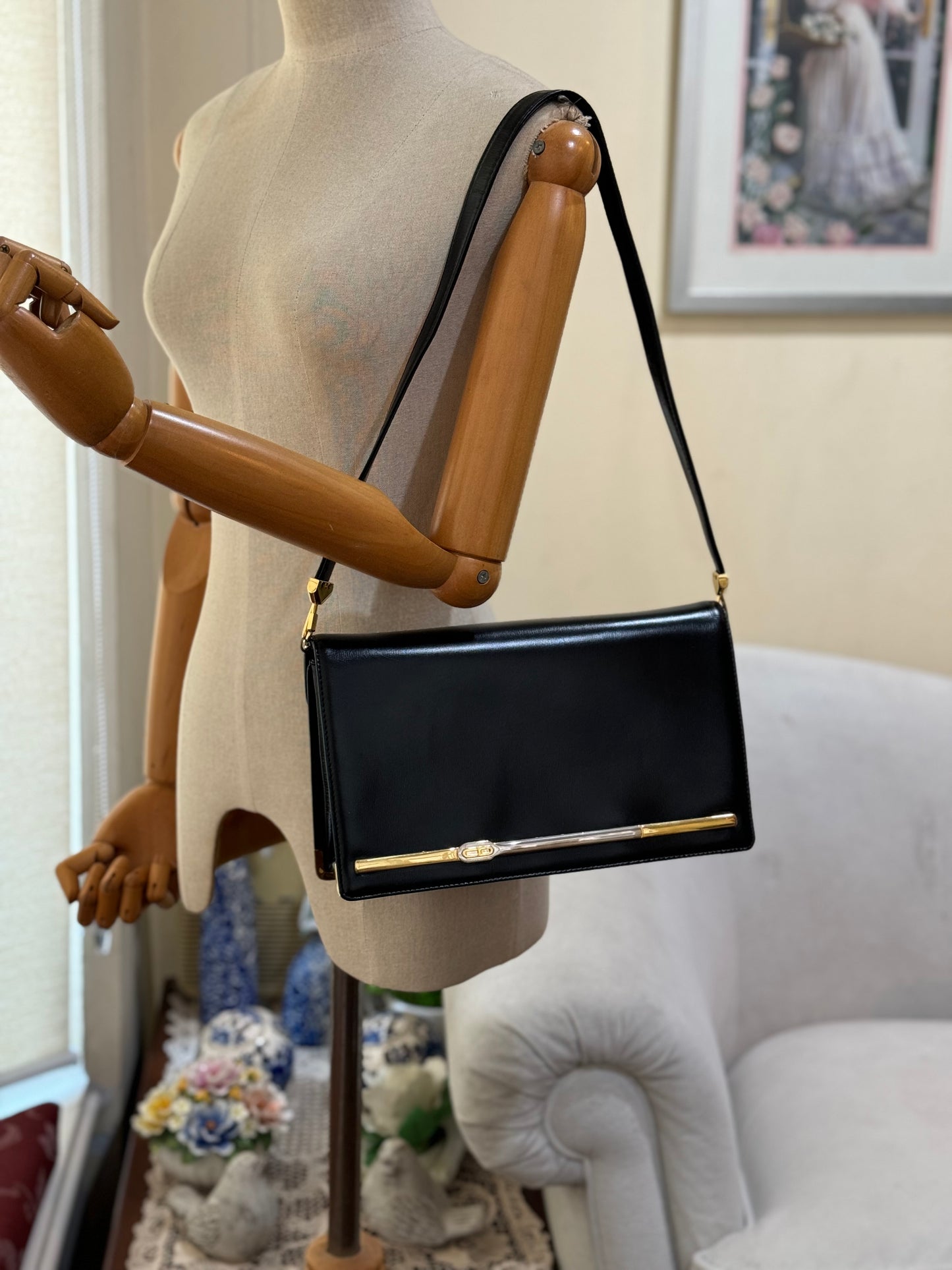 Authentic Christian Dior Vintage Black Leather Shoulder Bag