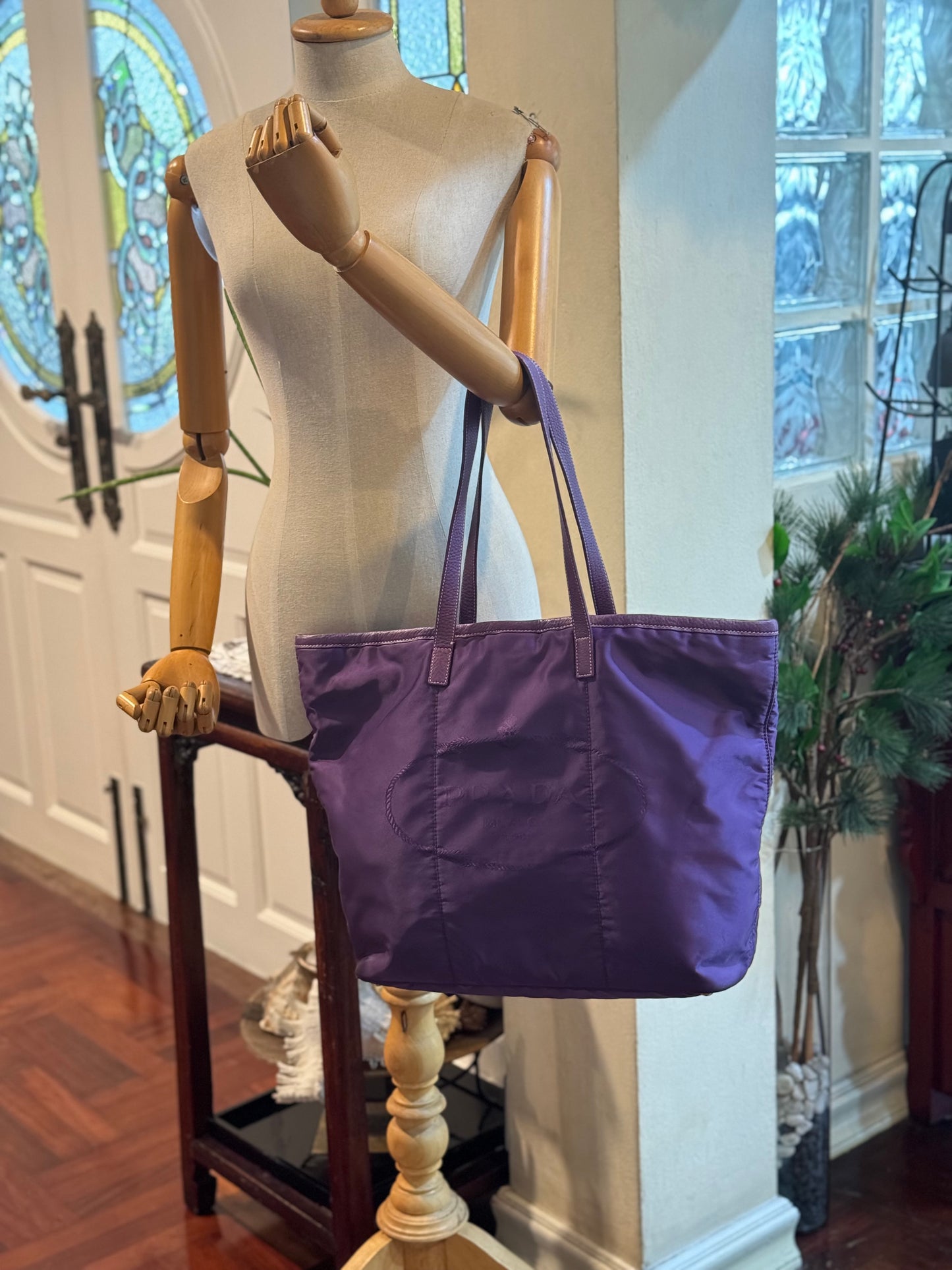 Authentic Prada Tessuto Purple Canapa Logo Large Tote
