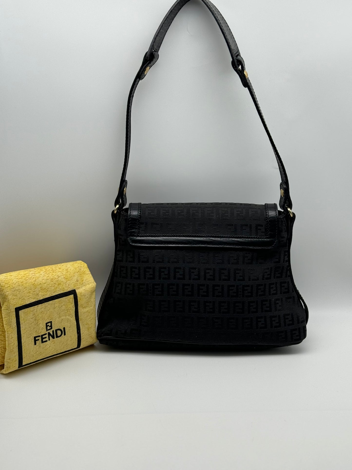 Authentic Fendi Vintage Baguette Black Cloth Shoulder Bag