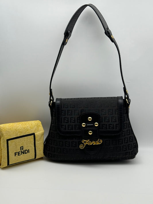 Authentic Fendi Vintage Baguette Black Cloth Shoulder Bag