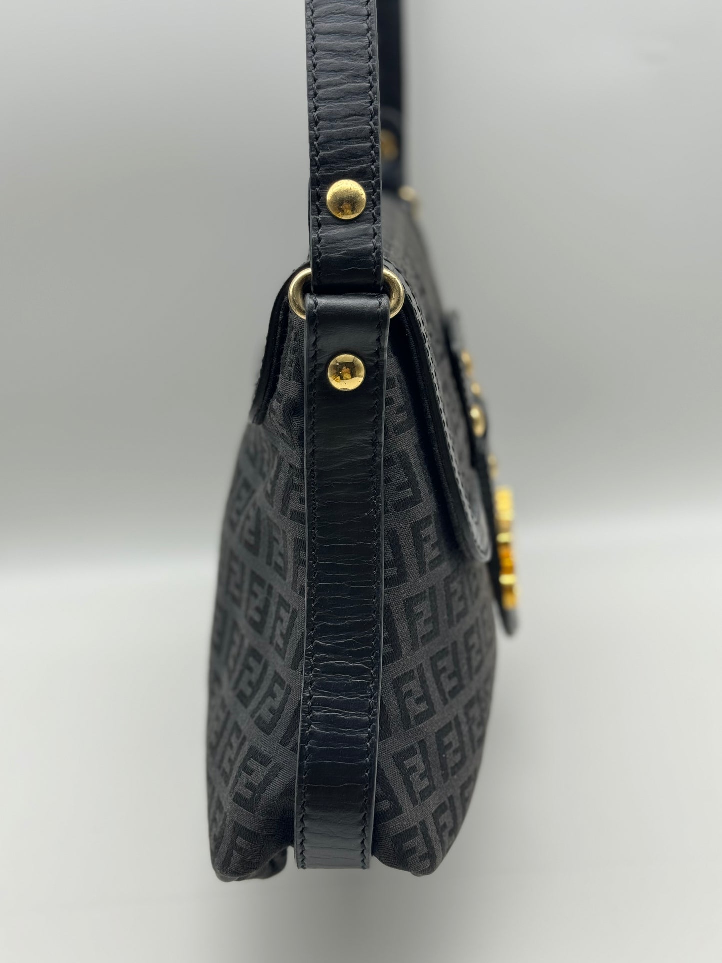 Authentic Fendi Vintage Baguette Black Cloth Shoulder Bag