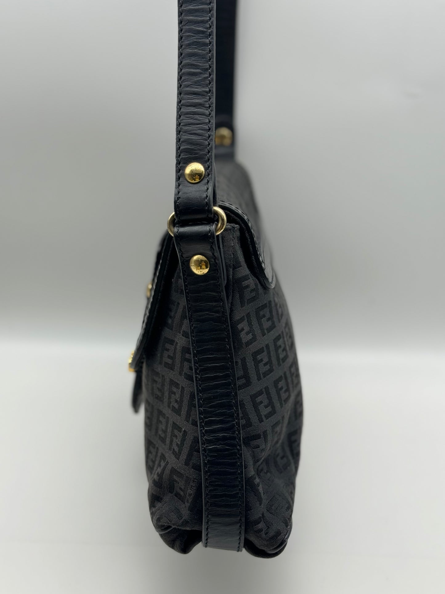 Authentic Fendi Vintage Baguette Black Cloth Shoulder Bag