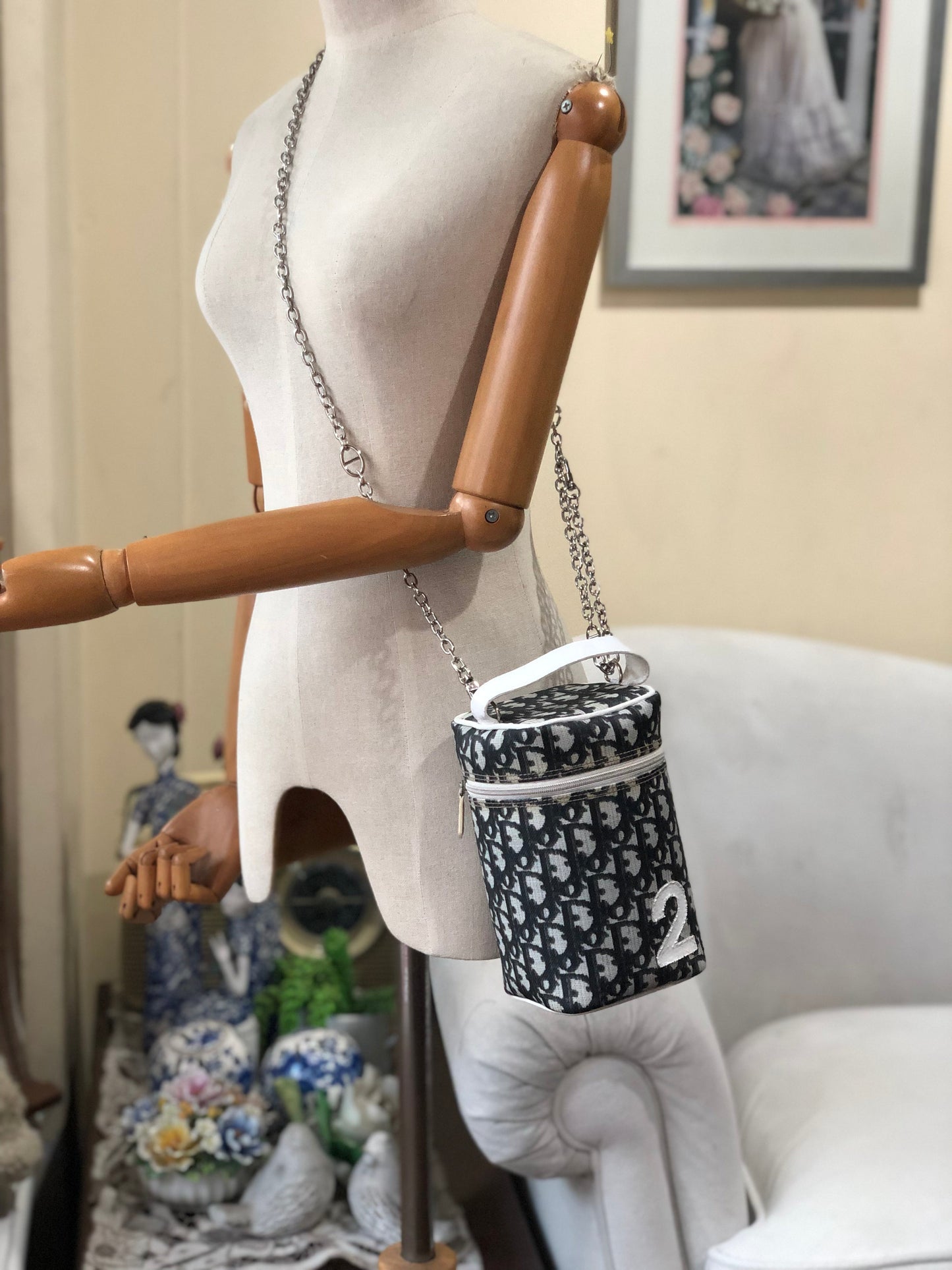 Authentic Christian Dior Vanity Bag Black Trotter No.2 Crossbody Bag Added Strap