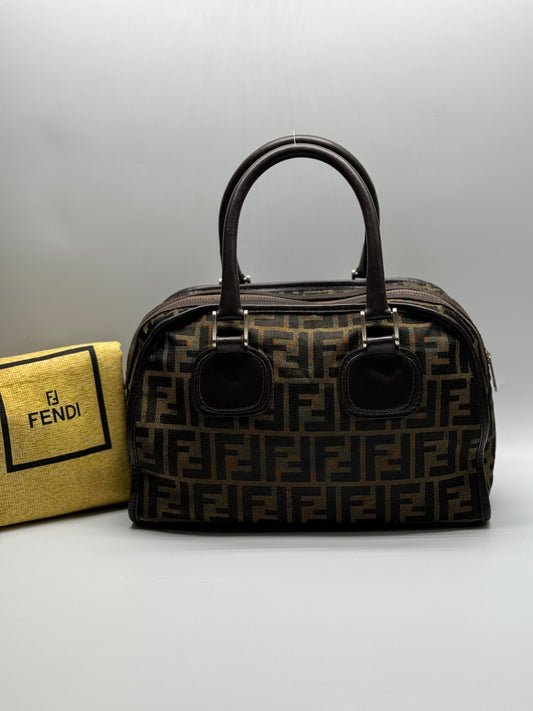 Authentic Fendi Vintage FF Zucca Cloth Boston Handbag