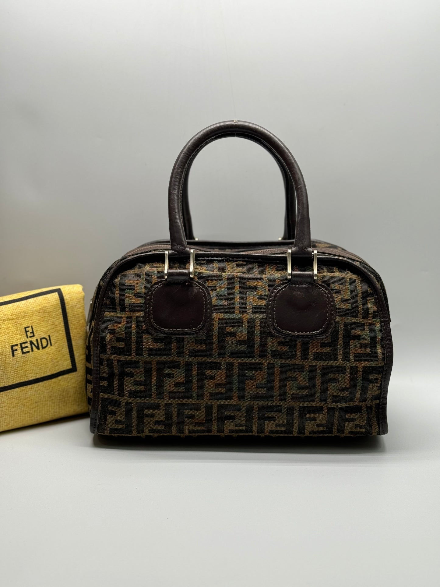 Authentic Fendi Vintage FF Zucca Cloth Boston Handbag