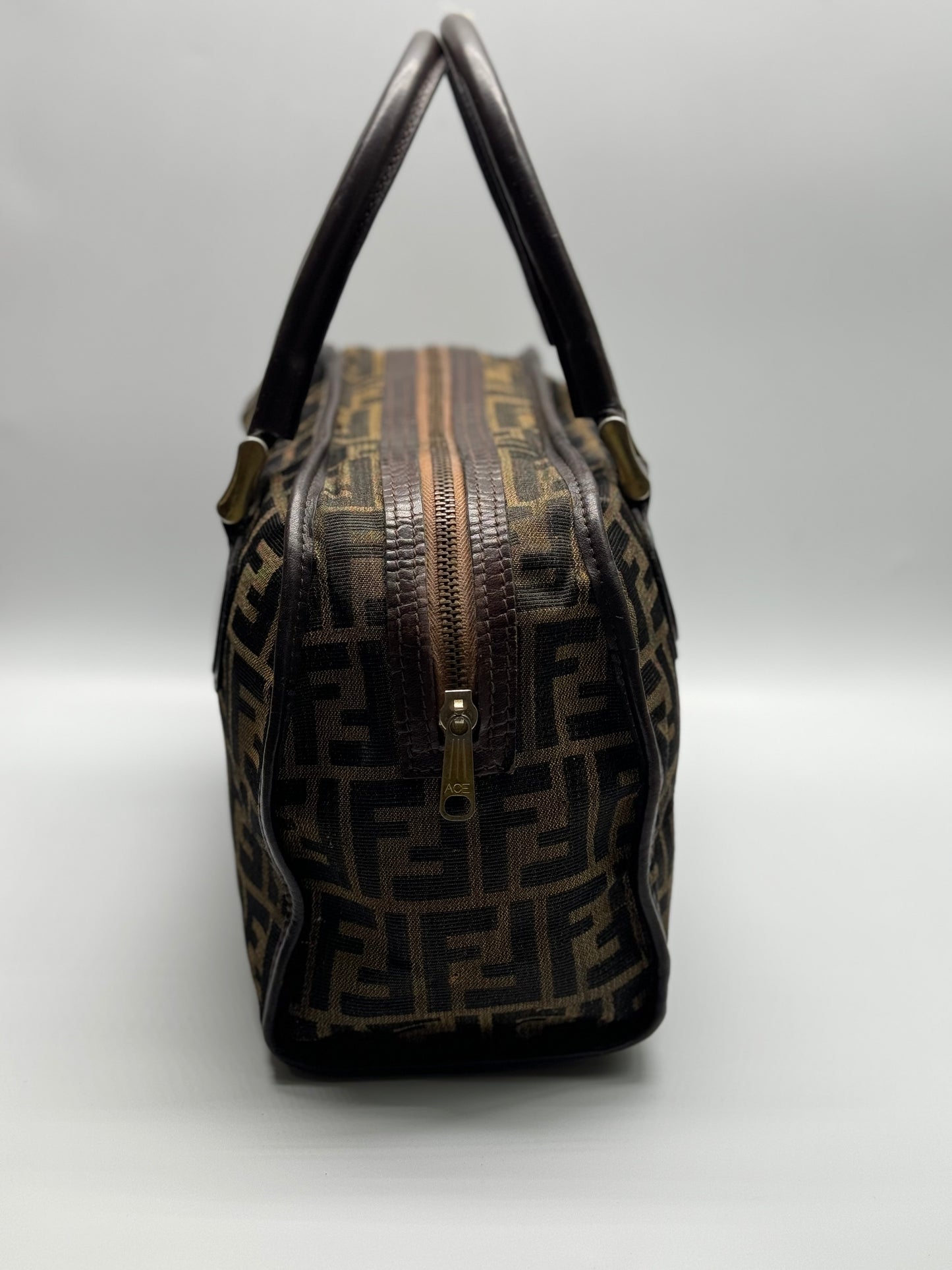 Authentic Fendi Vintage FF Zucca Cloth Boston Handbag