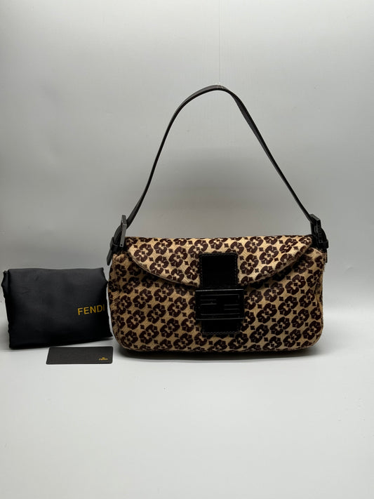 Authentic FENDI Calf Pony Hair Double Flap Baguette Bag