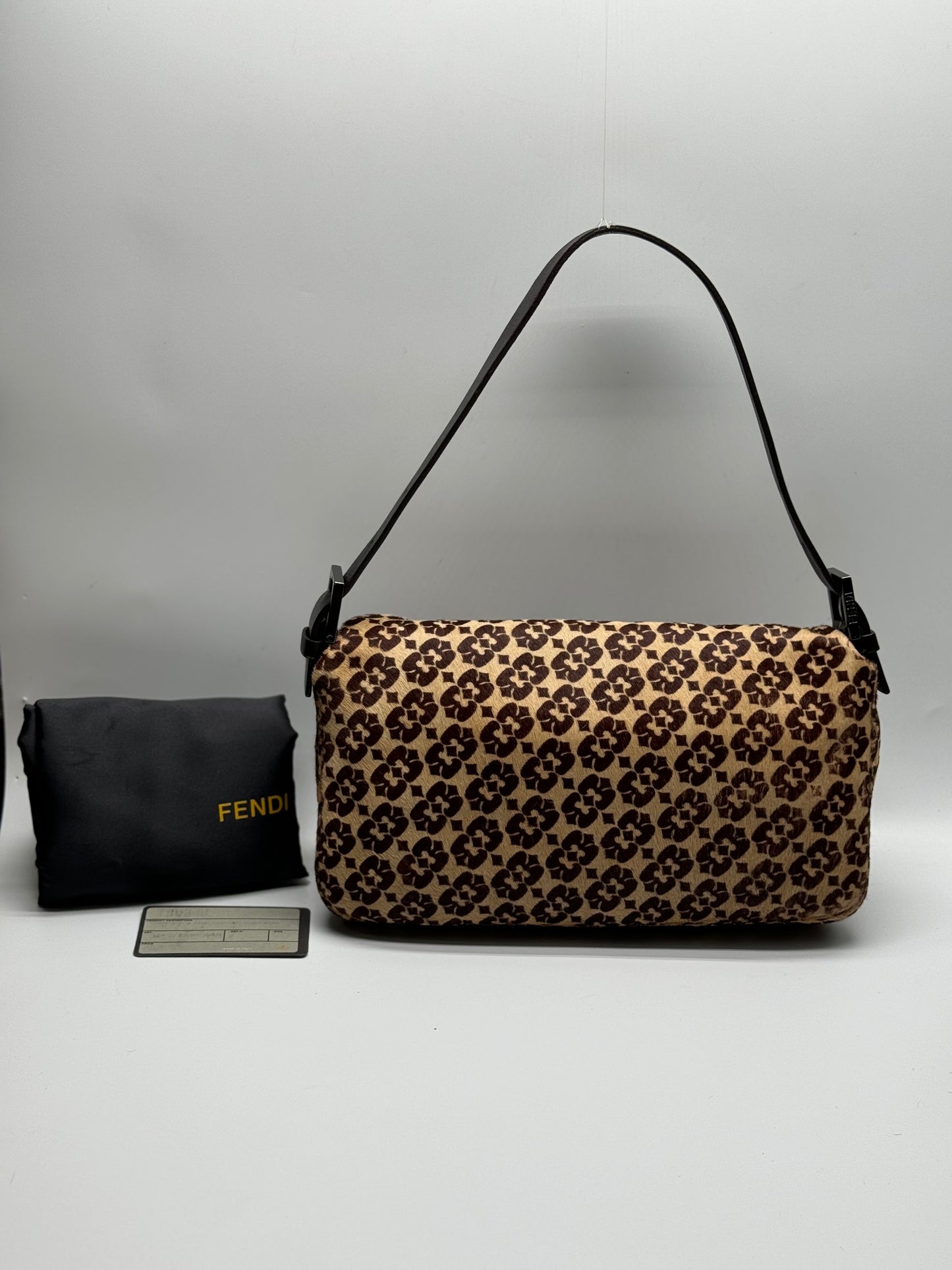 Authentic FENDI Calf Pony Hair Double Flap Baguette Bag