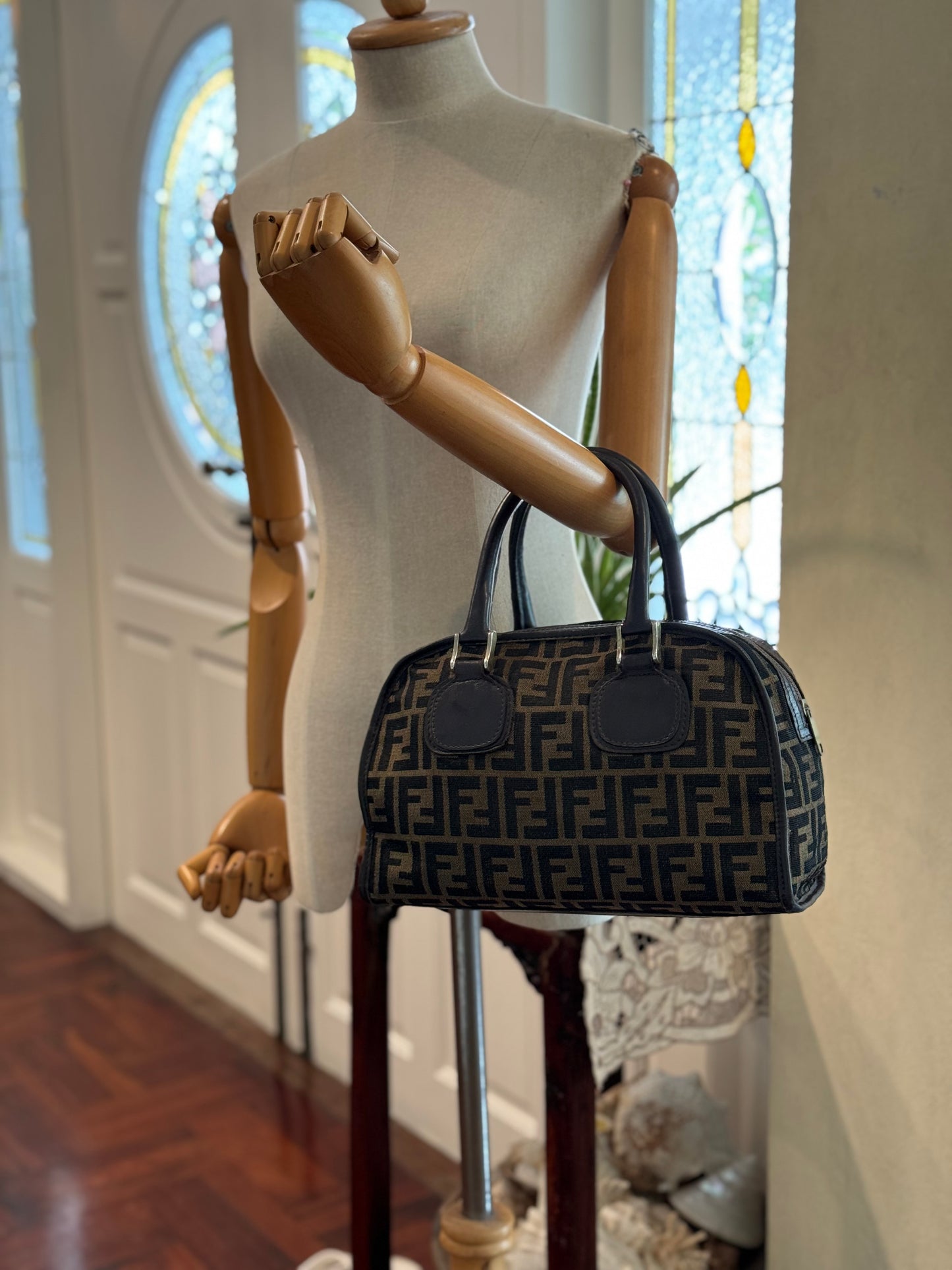Authentic Fendi Vintage FF Zucca Cloth Boston Handbag