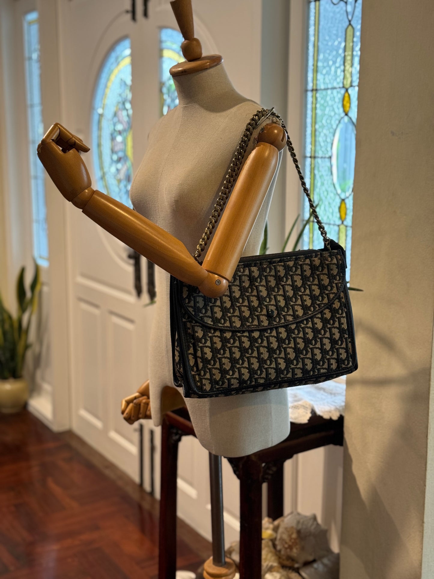 Authentic Christian Dior Black Trotter Jacquard Cloth Clutch