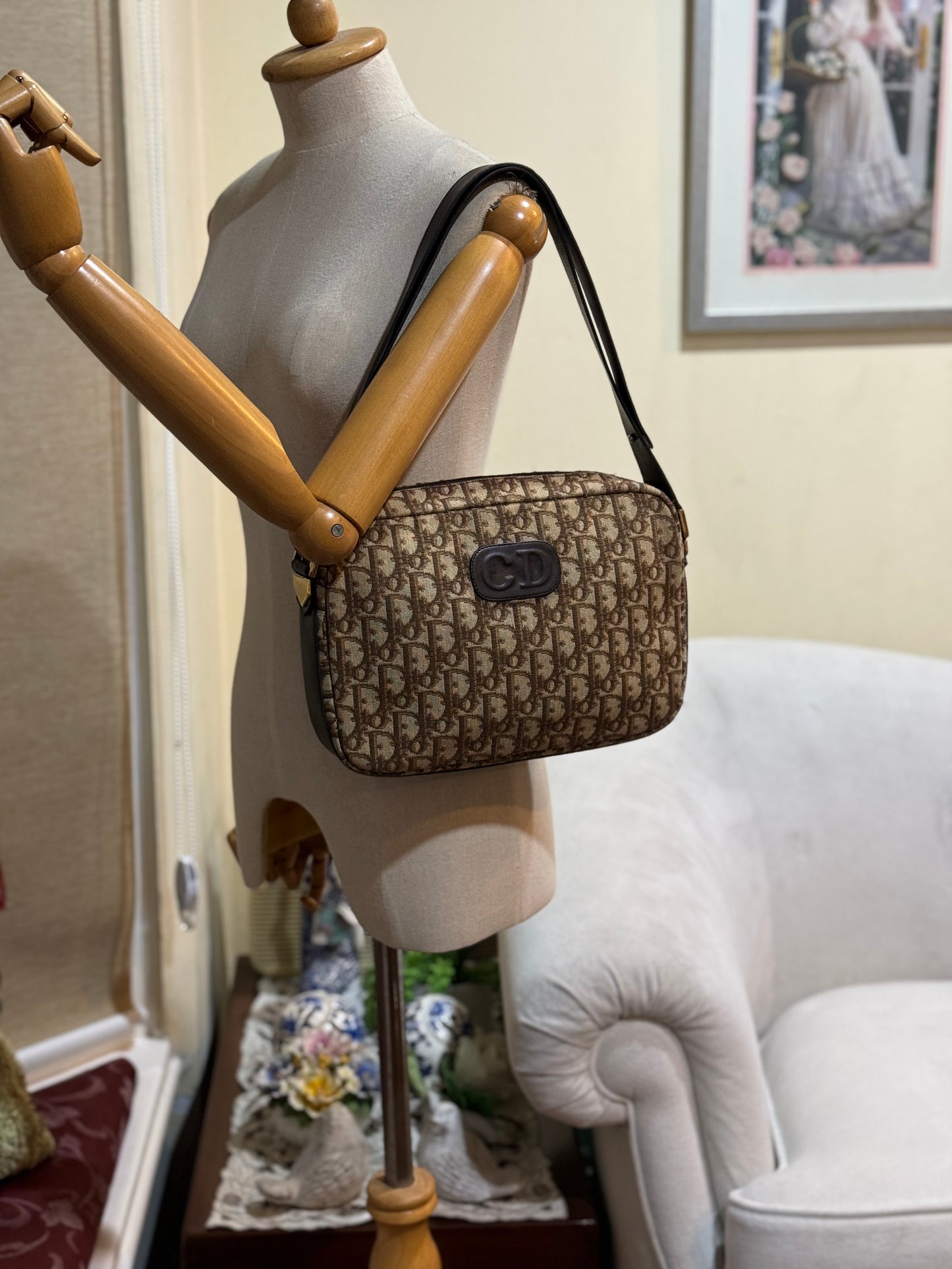 Authentic Christian Dior Brown Trotter Shoulder Handbag