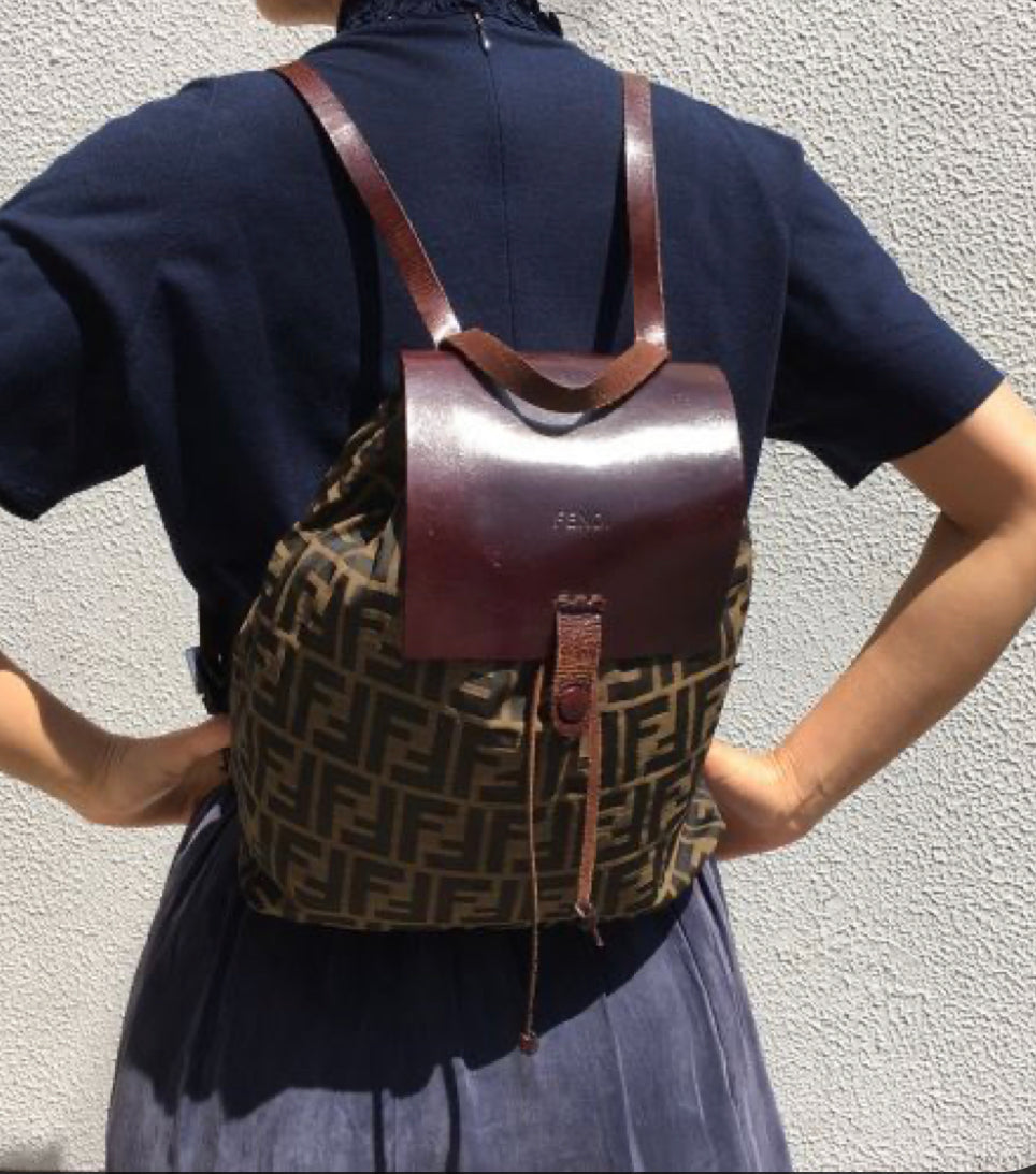 Authentic Fendi Vintage FF Zucca Cloth Backpack
