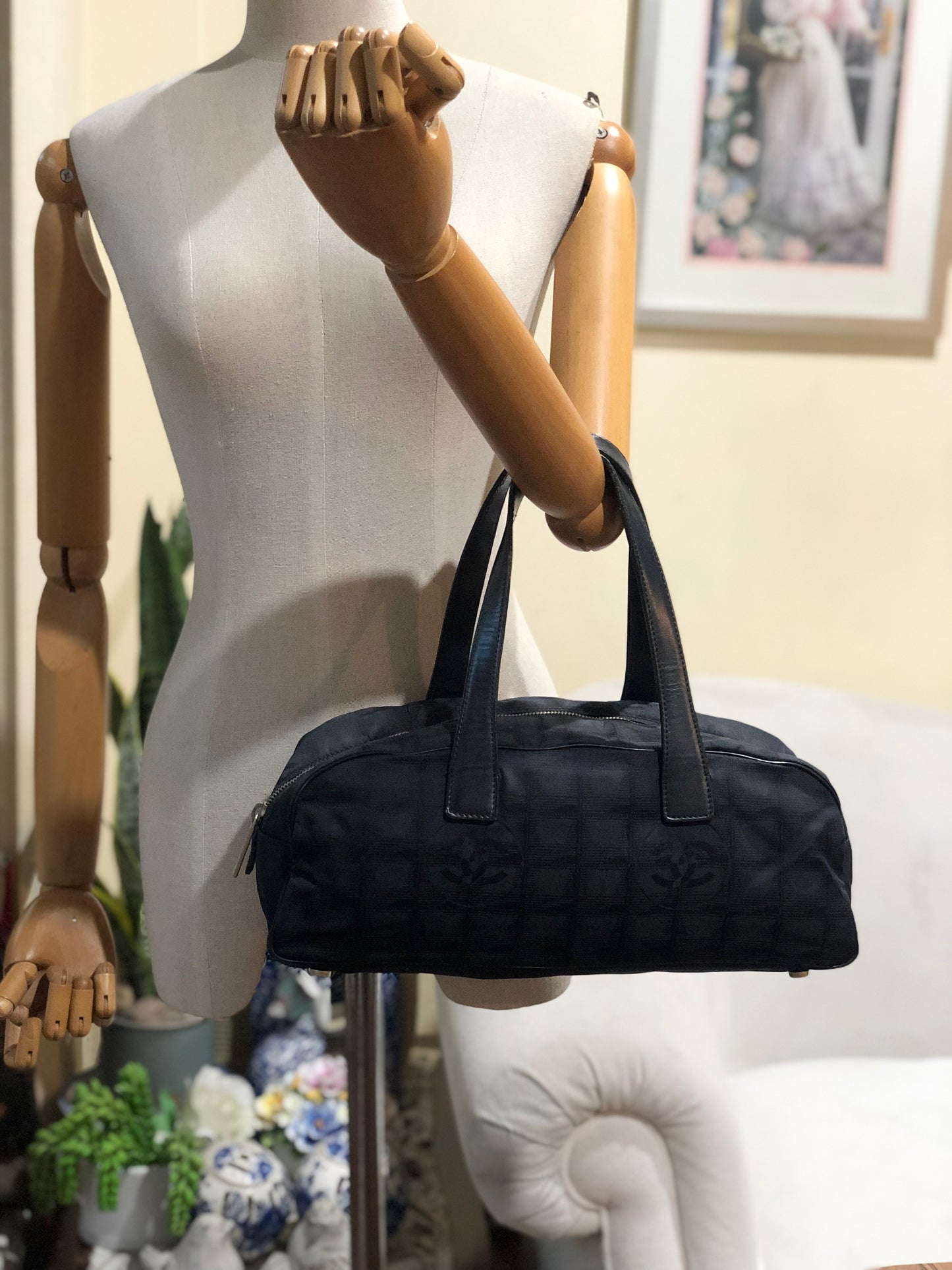 Authentic Chanel Black Traveline Mini Bowling Bag