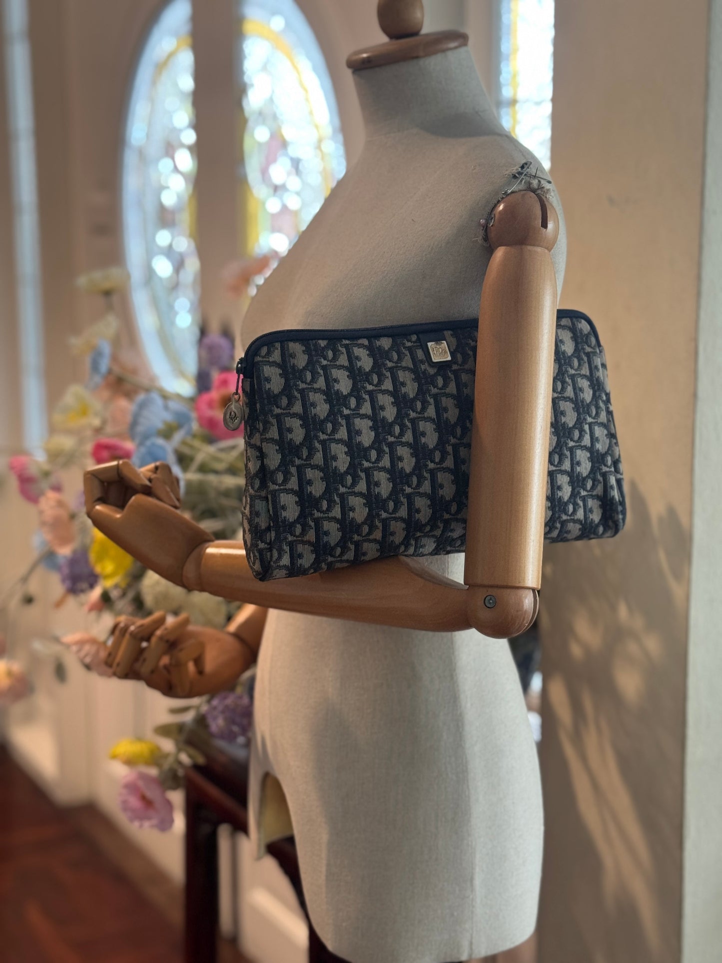 Authentic Vintage Dior Navy Blue Trotter Cloth Clutch