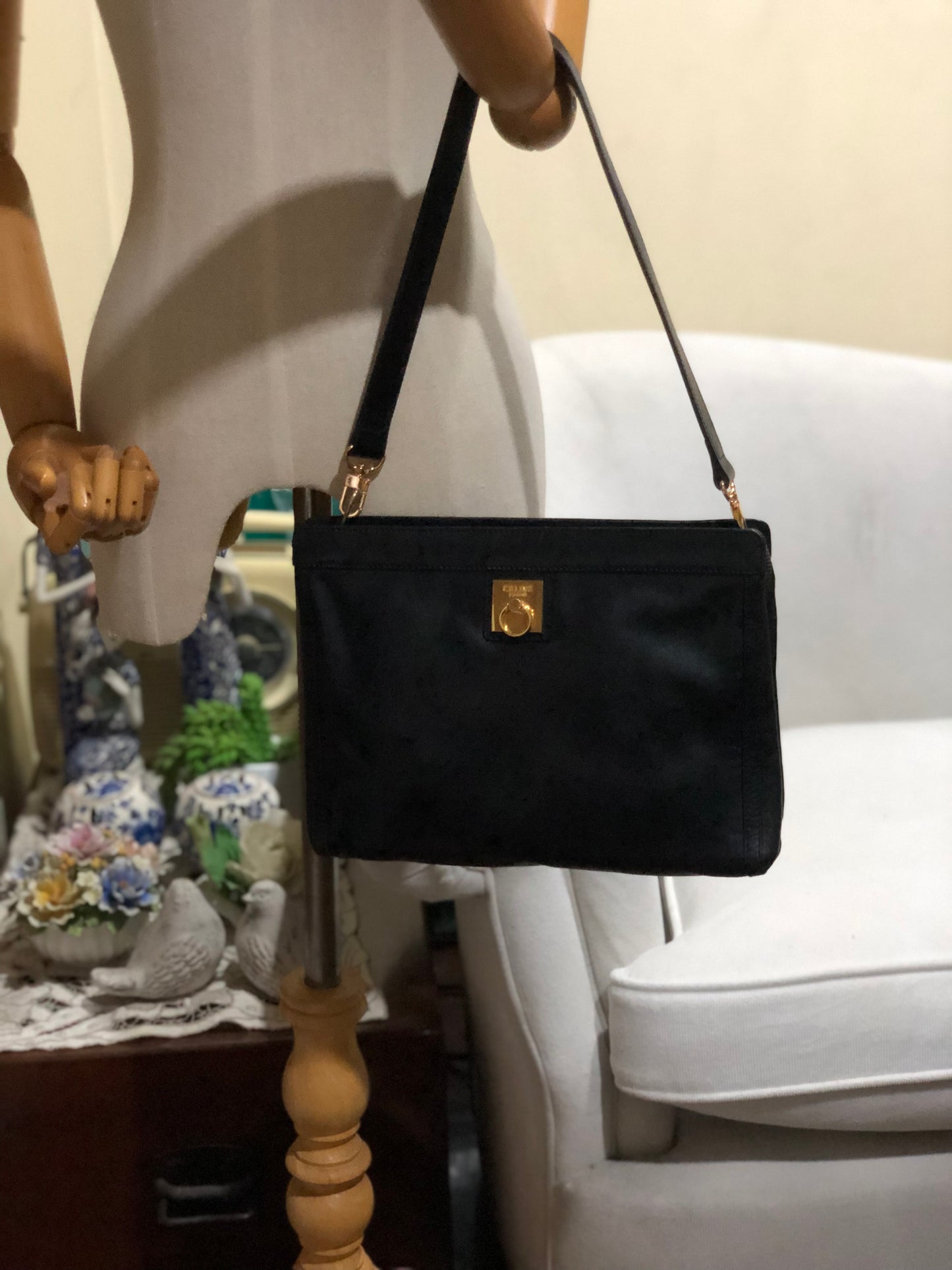 Authentic Celine Vintage Black Leather Clutch