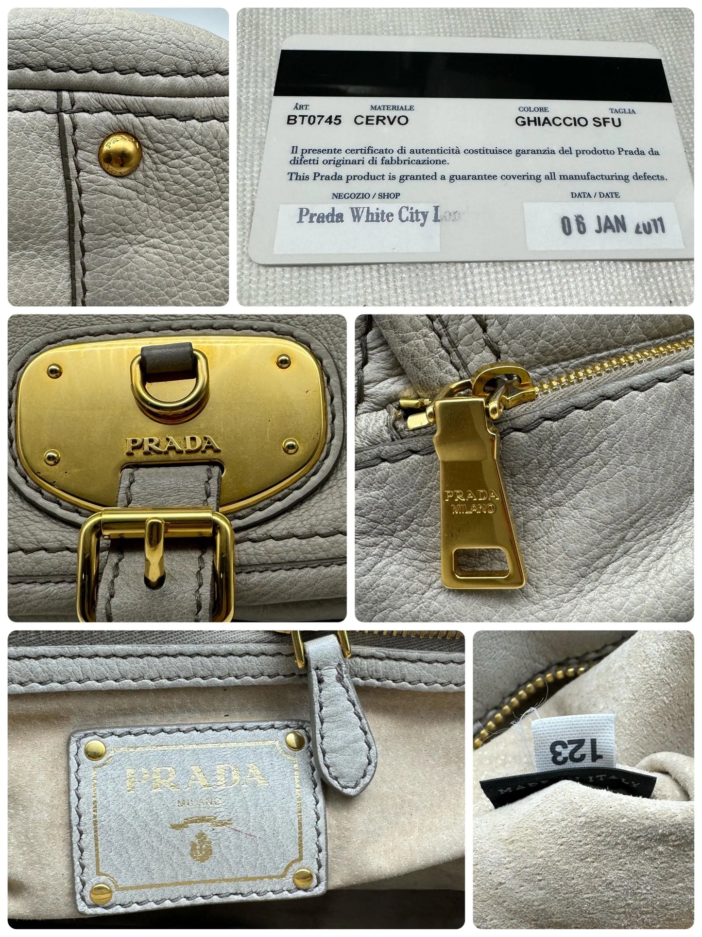 Authentic Prada Cervo Ghiaccio Leather Shoulder Bag
