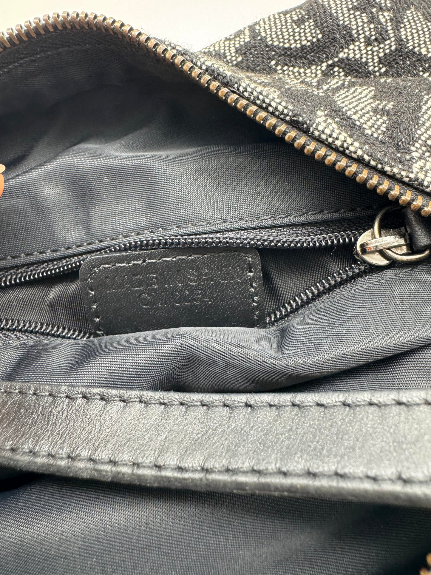 Authentic Christian Dior Black Trotter Jacquard Cloth Handbag